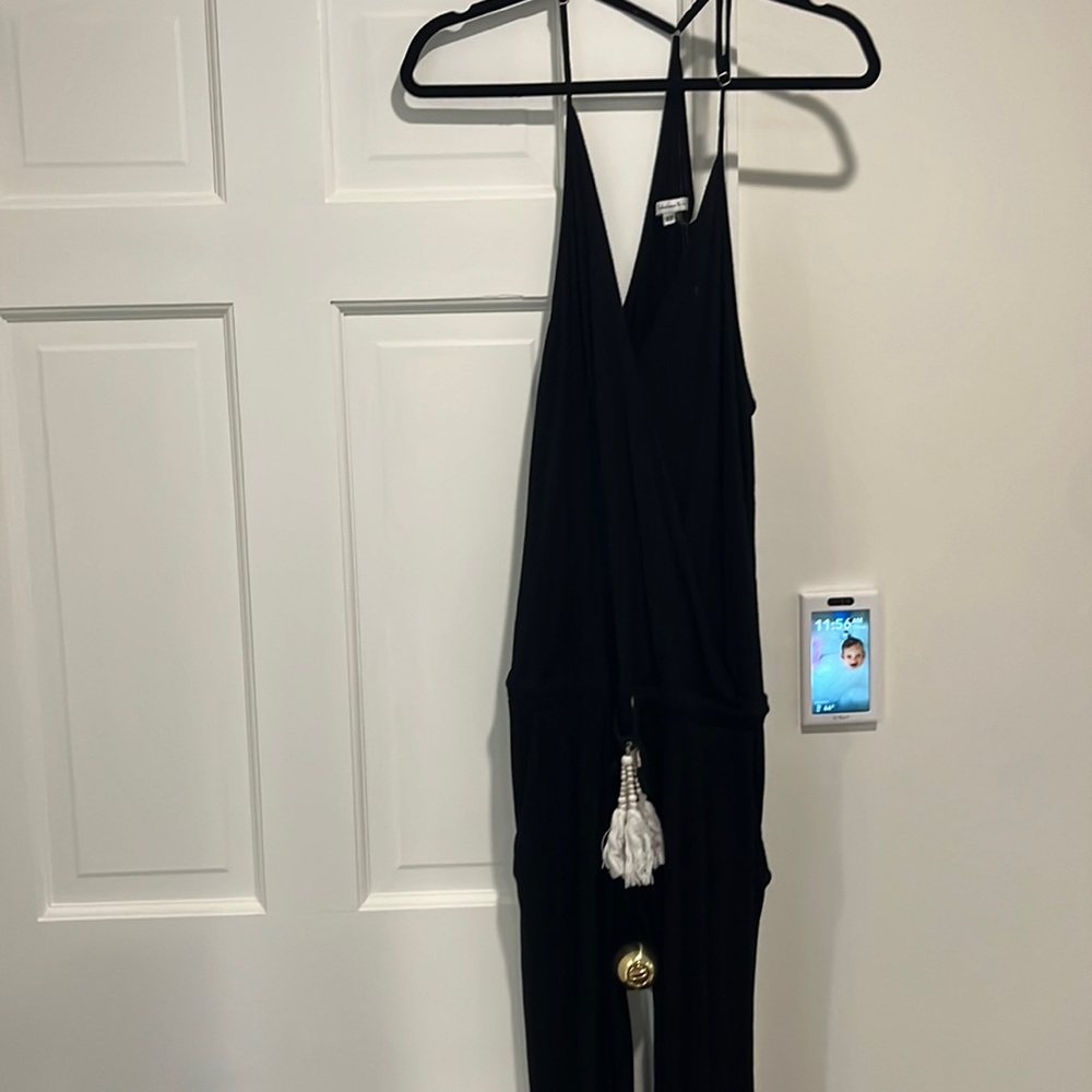 Amazing Black Jumpsuit!! Stretchy comfortable cotton and cute beaded tassel
